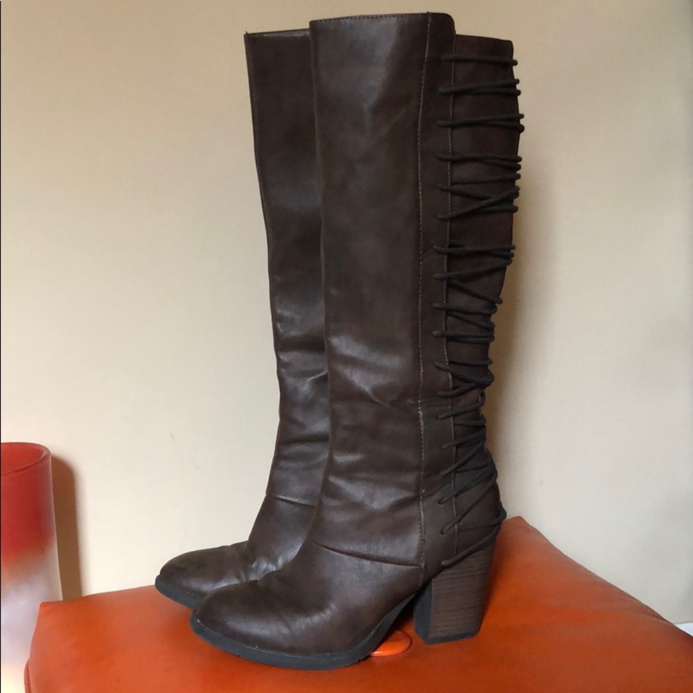 Lace Back Faux Leather Boots